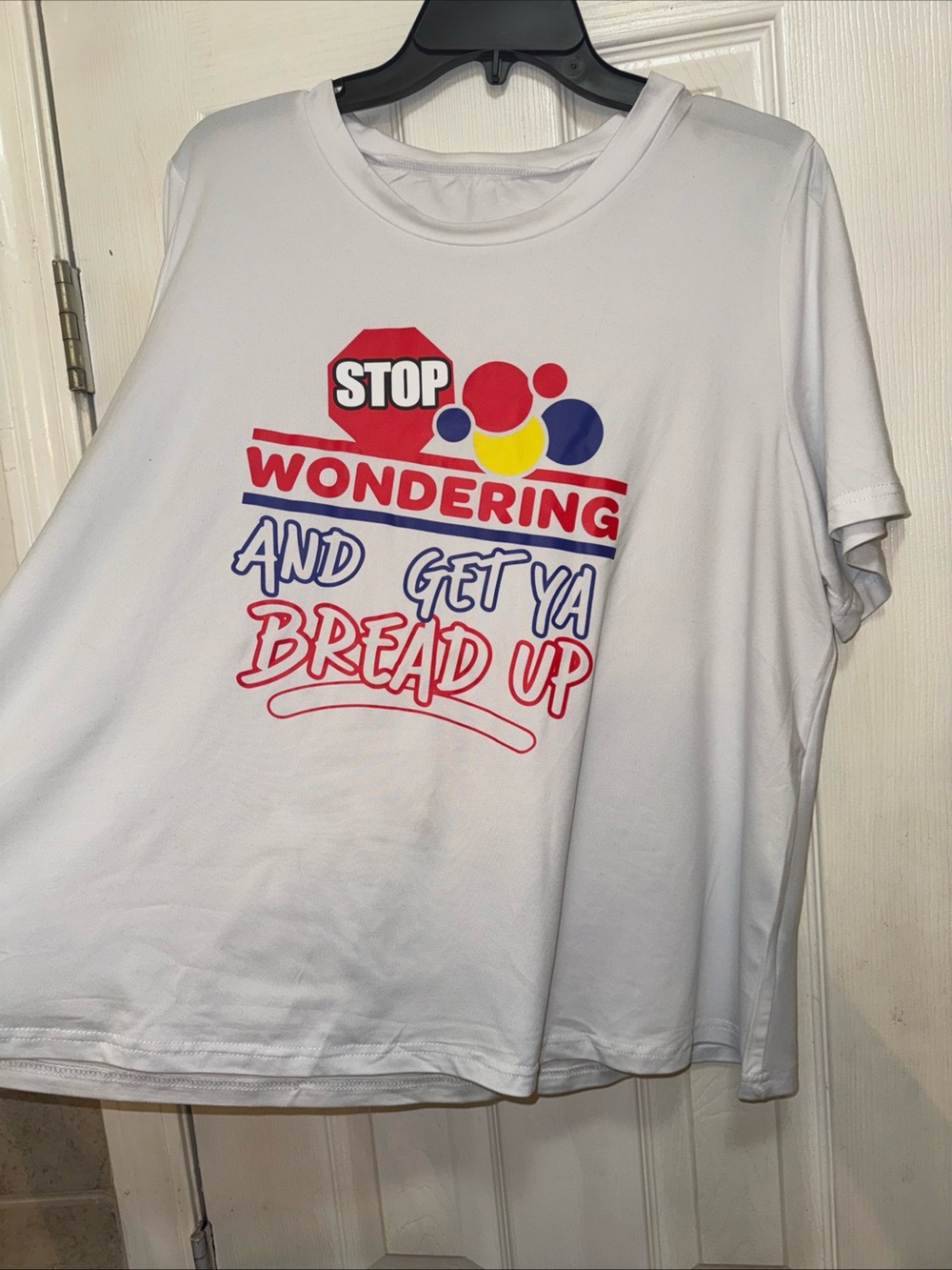 SHEIN White Graphic Tee with Red, Blue and Yellow Print - Picture 1 of 2